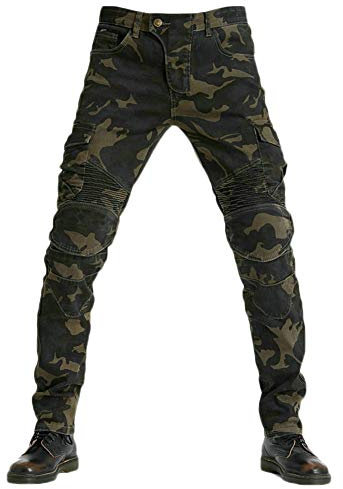 YOUCAI Motorcykelbyxor för män, motorcykeljeans, denim, motorcykelbyxor med skydd, motorcykelkläder, skyddskläder, smal passform, denimbyxor, Kamo, L