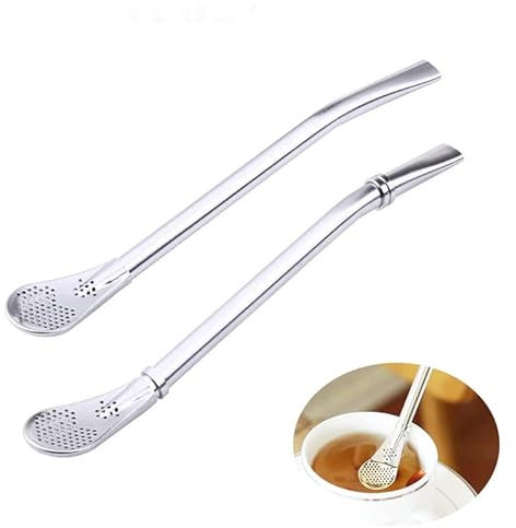 Anoudon 2 cucharas de paja de acero inoxidable para mezclar café, té, infuser bar, accesorios de acero inoxidable 304, cuchara para mezclar café, cuchara de filtro