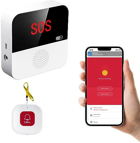 Chatthen Notrufknopf für Senioren, Tuya WiFi Alarmanlage Haus, Senioren Notruf Empfänger*1+Ruftaste*1, Kompatibel mit Tuya Smart/Smart Life/Alexa (Unterstützt Wi-Fi 2.4GHz)