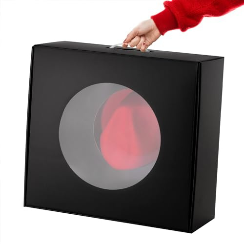Large Hat Box Gift Box Hat Carrier Wide Brim Felt Straw Panama Fedora Cowboy Hats Protecter Organizer Holder Clear Window Display Storage Portable, Black 18.1 * 16.5 * 6.3