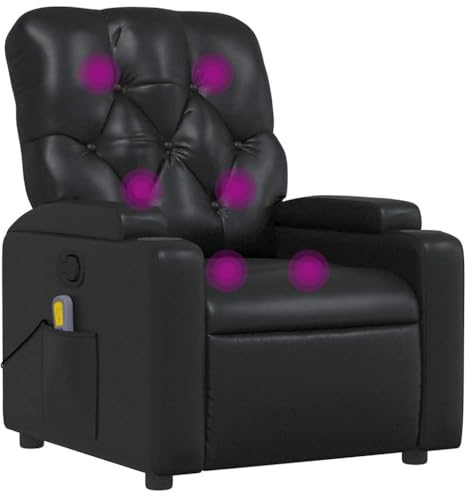 vidaXL Sillón de Masaje Reclinable, Silla con Respaldo Reposabrazos, Sillón de TV Relax Descanso, Asiento para Salón, Cuero Sintético Negro