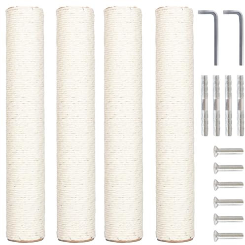 Pinkgarden Confezione di 4 pali tiragraffi di ricambio per gatti da 15,7 pollici, pali tiragraffi in corda di sisal naturale con viti M8 per parti di ristrutturazione della torre del gatto interno,