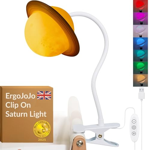 Saturn sänglampa med klämma för barnrum - dimbar, avtagbar LED-lampa - amning - 7 färglampor för pojkar och flickor