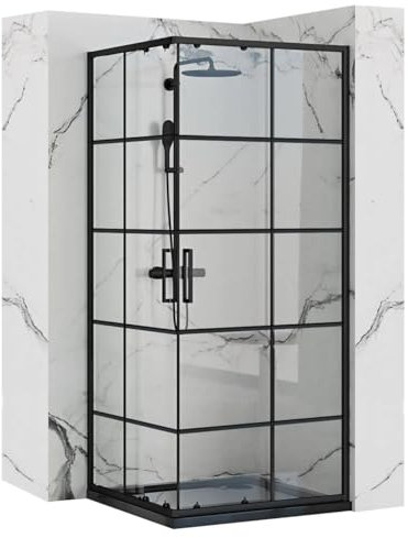Rea Duschkabin Concept Black 90x90 duschkabin med duschkar Savoy Transparent 5 mm (matt svart)