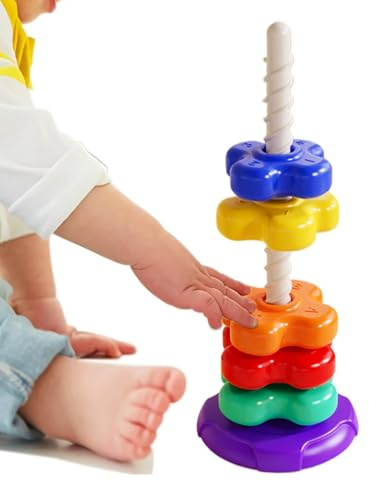 Tanxier Tour Arc-en-empilable, Jouet Rotatif Arc-en-| Jouet de Tour de fileur empilable | Jouets sensoriels d'apprentissage éducatif pour garçons et Filles de 3 Ans et Plus, Jouet de Blocs de Tour