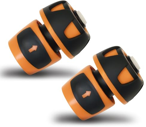 YourCasa 2 x connettori per tubo da giardino – 3/4 pollici (19 mm) con aquastop – Set di 2 raccordi per tubo da giardino, connettore per attacco rapido tubo adattatore (arancione)
