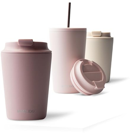 MAMEIDO Termomugg 350 ml (Powder Blush) | med drickslock, läckagesäker, i rostfritt stål & BPA-fri – passar tack vare sin smala form i de flesta bilmugghållare