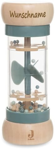 Regenmacher Rassel Baby aus Holz personalisierbar mit Name graviert Greifring für Baby Geschenk zur Geburt (Salbei)