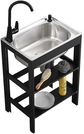 Évier de cuisine utilitaire en acier inoxydable, évier de service sur pied, évier commercial avec robinet, cuve simple en acier inoxydable pour garage, restaurant, cuisine, buanderie