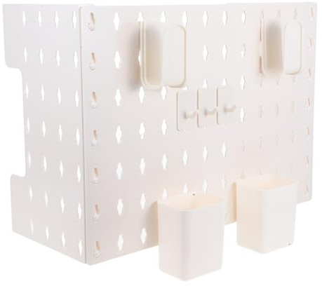 Mobestech Multi Functional Large Plastic Pegboard Panels Garage Wall Panels Tool Storage Pegboard System No Drill Wall Mounted Organizer Rack for Shed and Workbench Hides Gas Water Heater