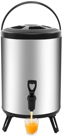 Czyurachel Iso-dispenser, 8 l termobehållare, rostfritt stål dryckesdispenser för varm och kall, termobehållare med fällbart stativ, 23 x 35 cm