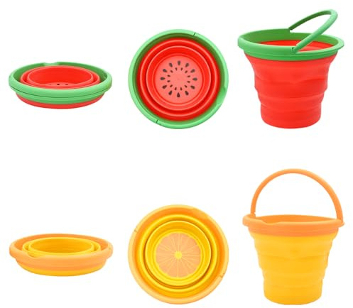 Hyacinthy Cubo de Playa Plegable de Silicona con asa, Juguete para Arena con diseño de Frutas, para Camping, Lavado al Aire Libre, Viajes, jardinería