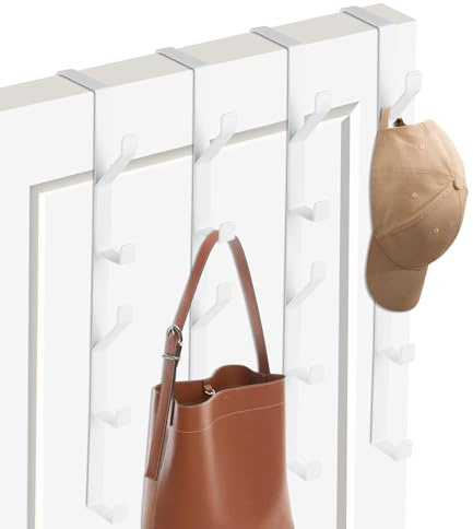 Tahbarshi Over The Door Hanger, 4 Pack Over The Door Hooks, Stainless Door Hangers for Clothes, Coat Hooks for Door for Coats, Hats, Bags, Clothes, Towels, Space Saving (White)