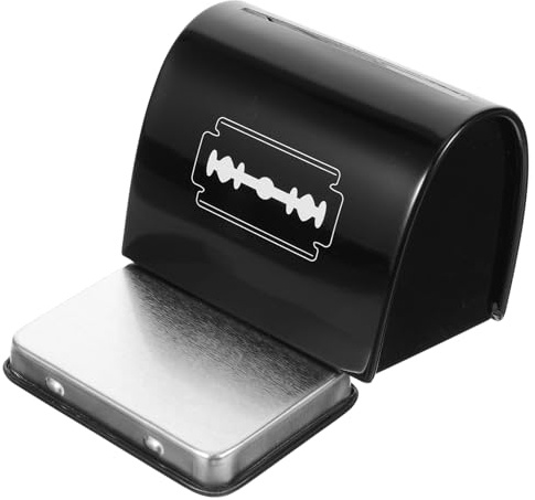 NULYLU Caja Metálica Portátil de Acero Inoxidable para Eliminar Cuchillas de Afeitar, Contenedor Seguro y Compacto para Peluquería y Uso Doméstico, Soporte Desechable para Almacenamiento