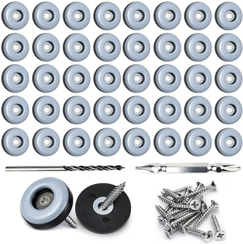 Soodyoow 40 Pièces Patins pour Meubles Téflon 22mm, Patins pour Chaises Ronds avec Vis INOX et Deux Embouts, Patins Glisseurs pour Pieds de Table et Chaise