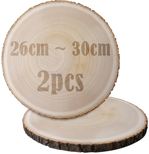 2 stycken träskivor, Deco-trästockar, 26–30 cm, träskivor, naturliga råträskivor för gör-det-själv, bröllop, juldekoration, hantverk