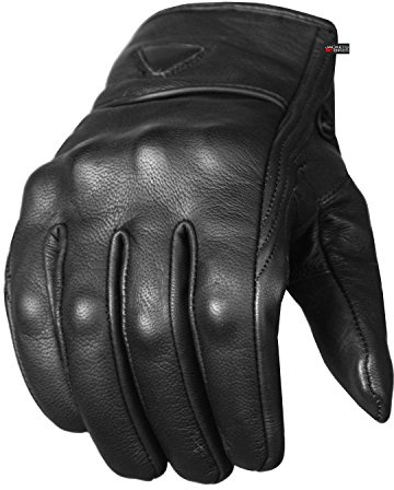 Jackets 4 Bikes Motorcycle Gloves - Premium Leather for Men, Touchscreen, Non-Slip, Motorbike Cruiser Street Biker Protector Black S