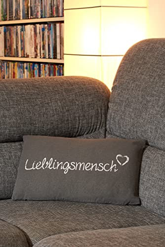 KAMACA Lieblingsmensch Kissen 30x50 cm Flauschig gefülltes Kuschelkissen grau mit Aufschrift und Reißverschluss Geschenk für Partner, Freundin, Kollegen oder Familie Bezug aus 100% Baumwolle (GRAU)