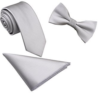 WANYING Herren Classic 6 * 12cm Fliege & 6cm Schmale Krawatte & 22 * 22 cm Einstecktuch 3 in 1 Sets - Einfarbig Hellgrau