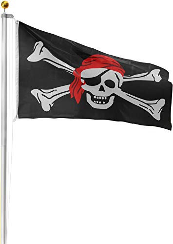 normani Aluminium Fahnenmast 6,20 6,80 oder 7,50 m Höhe inklusive Piratenflagge Totenkopf Fahne (90 x 150 cm) Farbe Totenkopf mit Bandana Größe 6.50 Meter