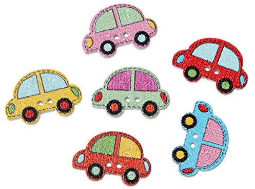 SiAura Material - 100 Stück Auto Holzknöpfe 17 x 25 mm, Bunt gemischt, 2 Löcher Zweiloch I Zum Nähen, Basteln und Dekorieren