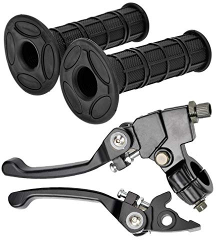 HIAORS Folding Clutch Brake Lever and 7/8” Handlebar Grips Compatible with 50cc 110cc 150cc SSR 125 Tao tao DB17 Coolster Apollo Thumpstar Xmotos Kayo Atomik Pit Dirt Bike Motorcycle Parts Black