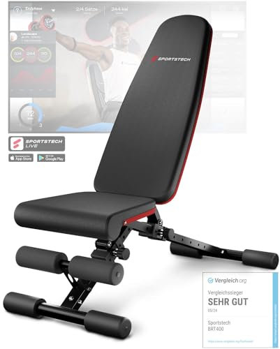 Sportstech Hantelbank Klappbar für Zuhause, 40in1 Schrägbank & Flachbank mit Bankdrücken, Rückentrainer, bench press, Deutsche Qualitätsmarke, sicheres Verstellsystem, BRT400