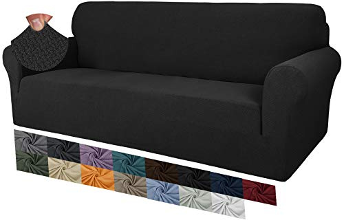 MAXIJIN Extra stort kreativt jacquardsofföverdrag för 3 eller 4-sits, 1 st super stretch sofföverdrag för hund Pet Friendly soffa soffa (4-sits, svart)