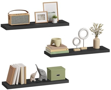 eSituro 3 Pcs Black Floating Shelves, 70cm Wooden Modern Shelf, Bedroom