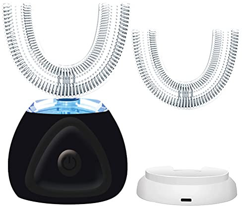 Spazzolino Ad Ultrasuoni Automatico, Spazzolini ad Ultrasuoni a 360 ° Spazzolino Elettrico e Kit di Sbiancamento dei Denti, Spazzolino da Denti per Ricarica, IPX7 Impermeabile (Nero)