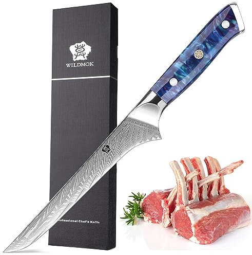 WILDMOK Bone Cutter, Japanese Damascus Chef's Knife, Professional Bone Cutter, 17.8 cm Professional Bone Cutter, Manico completo in resina sintetica per carne e pollame