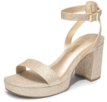 DREAM PAIRS Tacones de plataforma para mujer, de bloque alto, gruesos, puntera abierta, correa al tobillo, a la moda, boda, fiesta, noche, baile, vestido de tacón, Dorado (GOLD-GLITTER), 38 EU