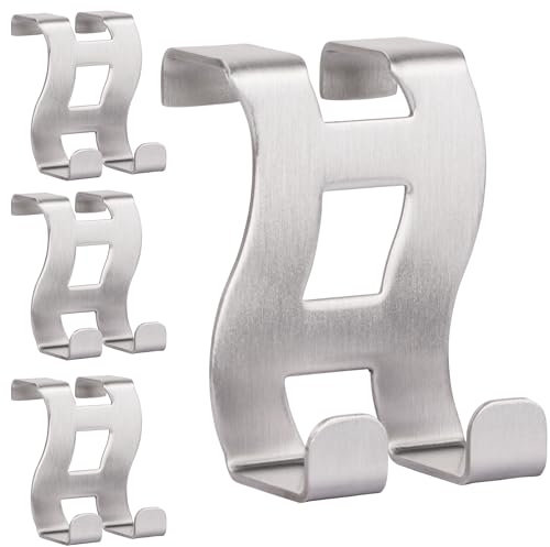 RICOO 4 x Türhaken zum Einhängen Edelstahl Haken Badezimmer MH001-4 Garderobenhaken Kleiderhaken Tür Garderobe Bademantel- & Handtuchhaken ohne Bohren Türgarderobe Türhänger Metallhaken Jackenhaken