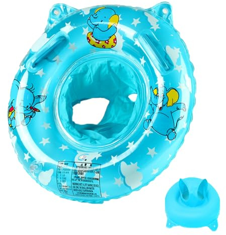 Baby Swimming Float, Elephant Baby Swimming Ring with Safety Seat Baby Float Baby Swimming Ring Inflatable Baby Pool Float Ring for for up to 30kg Toddlers Kids Children (Blue)