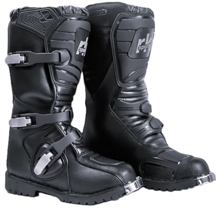 RKsports KIDS MOTORCYCLE OFF ROAD NEW MOTOCROSS MX BLACK LEATHER BOOTS (BLACK, UK Footwear Size System, Big Kid, Numeric, Medium, 3)