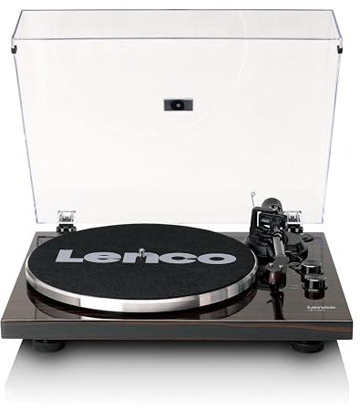 Lenco LBT-345WA – skivspelare med Bluetooth® och 2M röd tonborttagare, inklusive förkromad skivspelarstabilisator – valnöt
