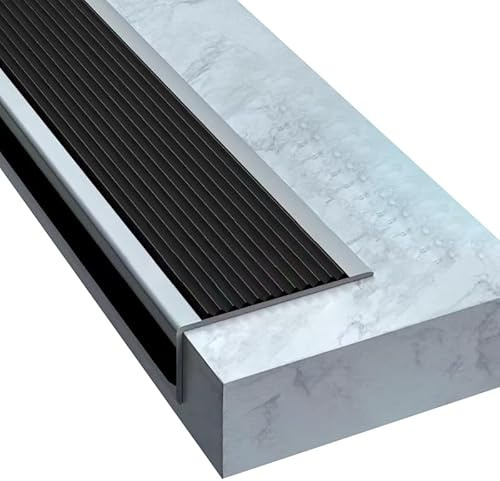 Zayejod 10M Bullnose Stair Anti Slip Nosing Self-Adhesive, 50x25mm | Black With Grey Vinyl Edging Strip,Non Slip Step Trim,PVC Rubber Angle Stair Edge Trim for Indoor Outdoor Stairs