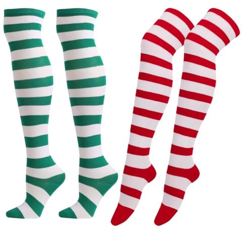 GXGM 2 par Calcetines coloridos para mujer calcetines altos por encima de la rodilla ideales para carnaval Halloween carnaval cómodas medias en colores vivos talla única