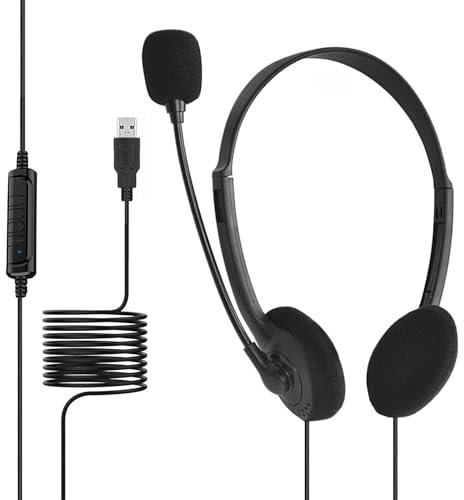 Auriculares para juegos USB con micrófono, audífonos supraaurales, audífonos para juegos cómodos y estables para tableta, PC, hogar, juegos Al girar el micrófono, o activa fácilmente el audio