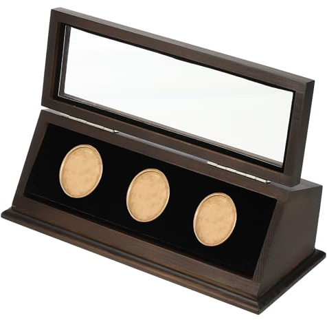 PATIKIL Coin Display Case, 3 Slots Coin Presentation Display Box Coin Box Coin Case with Coin Holder Fit 38-44.5mm Coin for Silver Dollar Collectors, Brown