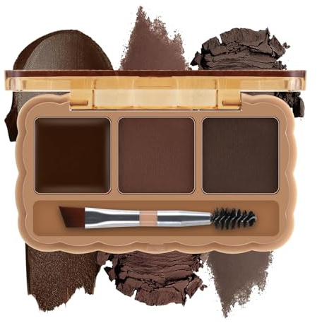Boobeen Palette de sourcils, kit de poudre 3 couleurs, pommade avec pinceau à double pointe, kit de maquillage des yeux longue durée, sculpte et définit les sourcils, pour débutant