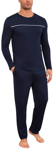 Marvmys Pijama Hombre Invierno Algodón Pijamas de Hombre Manga Larga Conjunto de Pijama Hombre Largo con Bolsillos