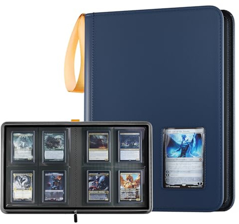 ProCase 4 Pocket Top Loader Binder, Holding 144 Cards in 3x4 Toploaders, Side Loading Small Book Folder with Clear Window for Pokemon, Trading, Sports Cards Collection TCG, MTG -Navy