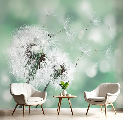 Carta Da Parati Murale 3D Grigio-Verde Fiori Di Tarassaco Interno Decorazione Murale Adesivo Artistico Piante Naturali Seta Tv Sfondo Pittura Soggiorno Camera Da Letto,150X105Cm