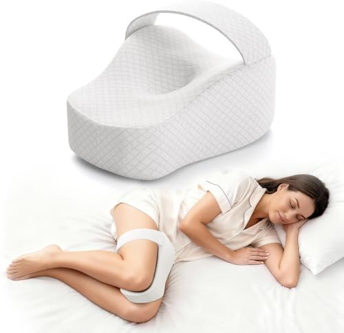 RPOMU Knee Pillow for Side Sleepers, Memory Foam Leg Pillow for Side Sleeping, Between Legs Pillow for Relief Sciatica Hip Lower Back Pain, White