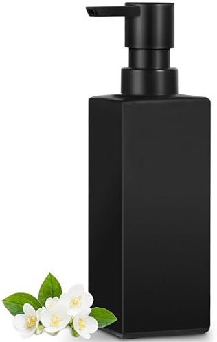 GMISUN Seifenspender schwarz, 350ml Spülmittelspender für Küche, Glas Handseifenspender für Badezimmer, Stivoll Flüssigseifenspender schwarz matt mit Kunststoffpumpe, Pumpspender, Soap Dispenser