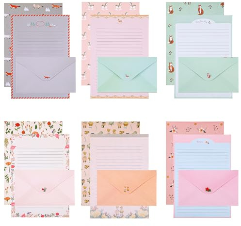LIQWEI 54Pcs Stationary Paper and Envelopes, Letter Writing Paper, Cute Writing Stationery Warm Floral Themed Stationary Kit, Lined Papers for Invitations Gift Decorations Party Office School Supplies