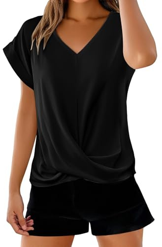 Cocila T Shirts Donna con Scollo A V Tinta Unita Elegante Top Maniche Corte per Abbigliamento Femminile Primaverile Ed Estivo Maglietta Bianca Bambina T Shirts Bianca Bambino Maglietta Cotone
