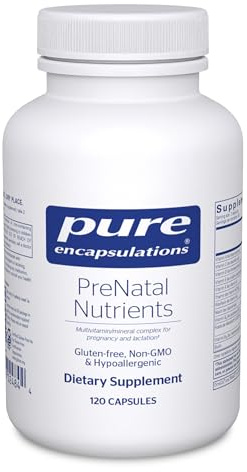 Pure Encapsulations PreNatal Nutrients - for Pregnancy & Lactation - Aids Energy & DNA Development* - with Folate, Choline & Iron - Gluten Free & Non-GMO - 120 Capsules
