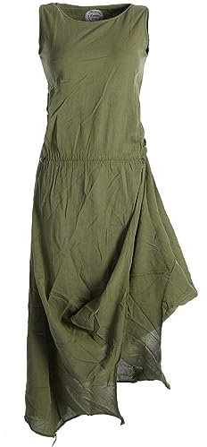 Vishes - Alternative Bekleidung - Ärmelloses Lagenlook Kleid aus Baumwolle zum Hochbinden Olive 36